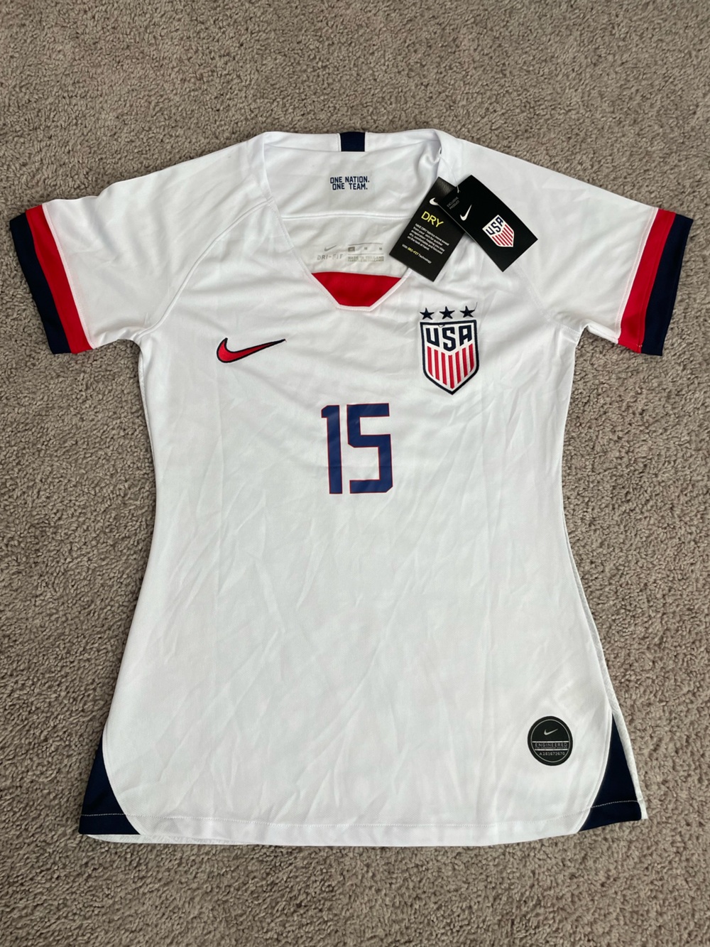NWT Nike USWNT Megan Rapinoe 15 2019 World Cup Jersey White Blue Red Women’s M